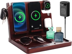 Nightstand Organizer with Dual 15W Phone Wireless Charging Station for 2 iPhone, Watch and Airpods,Bamboo Wood Phone Docking Station,Gifts for Men Dad Husband Nightstand Organizer with Dual 15W Phone Wireless Charging Station for 2 iPhone, Watch and Airpods,Bamboo Wood Phone Docking Station,Gifts for Men Dad Husband