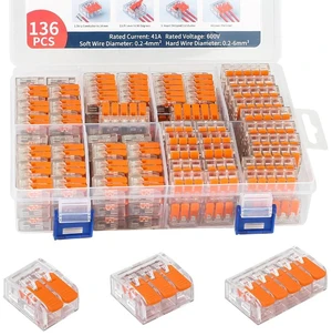 136-Piece Lever Wire Connectors, 2/3/5 Ports Quick Splice for 24-10 AWG 136-Piece Lever Wire Connectors, 2/3/5 Ports Quick Splice for 24-10 AWG