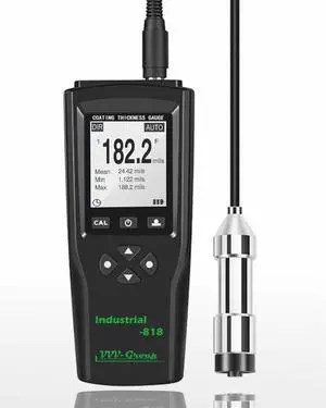 Coating Thickness Gauge Industrial-818 with External Probe 0197 mil (05000m) Fe / 0120 mil (03000m) NFe, 0.001 mil Resolution, Factory/Zero/Multi-Point Calibration, Memory, PC Connectivity Coating Thickness Gauge Industrial-818 with External Probe 0197 mil (05000m) Fe / 0120 mil (03000m) NFe, 0.001 mil Resolution, Factory/Zero/Multi-Point Calibration, Memory, PC Connectivity