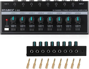 8-Channel Headphone Amplifier, Stereo Amp with 6.35mm/3.5mm Jacks, Metal for Recording Studios 8-Channel Headphone Amplifier, Stereo Amp with 6.35mm/3.5mm Jacks, Metal for Recording Studios