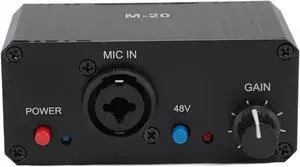 Microphone Preamp, 48V High Gain Output Mic Preamplifier with Low Noise, Metal Compact Voice Amplifier for Recording, Podcasting, Live Streaming Microphone Preamp, 48V High Gain Output Mic Preamplifier with Low Noise, Metal Compact Voice Amplifier for Recording, Podcasting, Live Streaming
