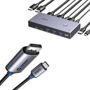 UGREEN 8K Displayport KVM Switch DP 1.4 with 4 USB 3.0 Ports (3 USB-A + 1 USB-C) Bundle with UGREEN USB C to DisplayPort 1.4 Cable 8K@60Hz 4K@240Hz Thunderbolt 4/3 to DisplayPort Cord UGREEN 8K Displayport KVM Switch DP 1.4 with 4 USB 3.0 Ports (3 USB-A + 1 USB-C) Bundle with UGREEN USB C to DisplayPort 1.4 Cable 8K@60Hz 4K@240Hz Thunderbolt 4/3 to DisplayPort Cord