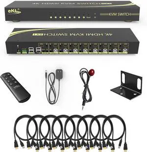 eKL KVM Switch, 8 Port v2.0 HDMI KVM Switch Supports Hotkeys Swapping 4K@60Hz 4:4:4 1080p 3D, 8 in 1 Out 8 PCs Sharing with One Set of Keyboard and Mouse eKL KVM Switch, 8 Port v2.0 HDMI KVM Switch Supports Hotkeys Swapping 4K@60Hz 4:4:4 1080p 3D, 8 in 1 Out 8 PCs Sharing with One Set of Keyboard and Mouse