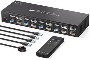 KVM Switch 4 Computers 2 Monitors HDMI and Displayport 4K60Hz 4 Port KVM Switch for 4 PCs to Share Dual Monitors and 4 USB 3.0 Peripherals Support for Copy/Extend Modes with Controller KVM Switch 4 Computers 2 Monitors HDMI and Displayport 4K60Hz 4 Port KVM Switch for 4 PCs to Share Dual Monitors and 4 USB 3.0 Peripherals Support for Copy/Extend Modes with Controller