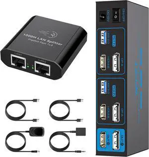 Ethernet Splitter 1 to 2 1000Mbps/HDMI Displayport KVM Switch 2 Monitors 2 Computers 4K@60Hz DP KVM Switcher Dual Monitor for 2 Computers Share 2 Screens, One Gigabit Ethernet Port and 4 USB 3.0 Ports Ethernet Splitter 1 to 2 1000Mbps/HDMI Displayport KVM Switch 2 Monitors 2 Computers 4K@60Hz DP KVM Switcher Dual Monitor for 2 Computers Share 2 Screens, One Gigabit Ethernet Port and 4 USB 3.0 Ports