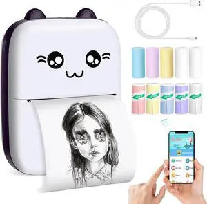 Sticker Printer, Mini Thermal Printer with 10 Rolls Paper, Sticker Maker Machine, Portable Printers for Notes, Journal, Fun, Work, Gift for Kids, Compatible with iOS&Android Sticker Printer, Mini Thermal Printer with 10 Rolls Paper, Sticker Maker Machine, Portable Printers for Notes, Journal, Fun, Work, Gift for Kids, Compatible with iOS&Android