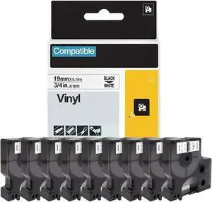 9-Pack FlyLong Compatible Rhino 18445 3/4 Permanent Vinyl Tapes for DYMO 18445 Rhino Industrial Black on White Label Tape Work with DYMO Rhino 4200 5200 5000 6000 Industrial Label Maker, 19mm x 5.5m 9-Pack FlyLong Compatible Rhino 18445 3/4 Permanent Vinyl Tapes for DYMO 18445 Rhino Industrial Black on White Label Tape Work with DYMO Rhino 4200 5200 5000 6000 Industrial Label Maker, 19mm x 5.5m