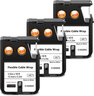 3 X Compatible with Dymo Rhino XTL Flexible Cable Wrap Label Tape 1868806 A1868806 Black on White 12mm 1/2 inch x 18 Feet Replacement for Rhino XTL-300 XTL-500 Label Maker 3 X Compatible with Dymo Rhino XTL Flexible Cable Wrap Label Tape 1868806 A1868806 Black on White 12mm 1/2 inch x 18 Feet Replacement for Rhino XTL-300 XTL-500 Label Maker