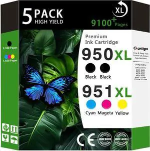 950XL 951XL High Yield Ink Cartridges Compatible for Combo Pack HP 950 951 Replacement for Officejet Pro 8100 8600 8610 8615 8620 8625 8630 251DW Printers (Black/Cyan/Magenta/Yellow 5-Pack, Non-OEM) 950XL 951XL High Yield Ink Cartridges Compatible for Combo Pack HP 950 951 Replacement for Officejet Pro 8100 8600 8610 8615 8620 8625 8630 251DW Printers (Black/Cyan/Magenta/Yellow 5-Pack, Non-OEM)