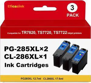 3 Pack PG-285XL CL-286XL Ink Cartridges Compatible for Pixma TR7820, TS7720, TS7722 Inkjet Printers (2Black, 1Color) 3 Pack PG-285XL CL-286XL Ink Cartridges Compatible for Pixma TR7820, TS7720, TS7722 Inkjet Printers (2Black, 1Color)
