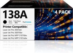 138A Toner Cartridges Black 4 Pack Pro MFP 3101fdw Replacement for HP138A 138A W1380A 138X W1380X Black Toner Compatible with HP Laser Jet Pro 3001fdw 3001dw MFP 3101fdw Printer 138A Ink (4 Black) 138A Toner Cartridges Black 4 Pack Pro MFP 3101fdw Replacement for HP138A 138A W1380A 138X W1380X Black Toner Compatible with HP Laser Jet Pro 3001fdw 3001dw MFP 3101fdw Printer 138A Ink (4 Black)