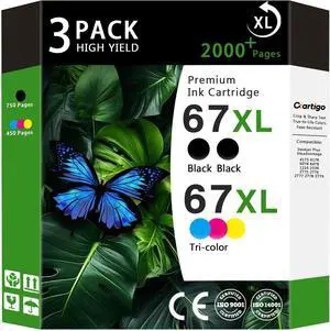 67XL High Yield Ink Cartridges Combo Pack (2 Black/1 Tri-Color 3-Pack) Compatible for HP 67XL 67 Replacement for HP Deskjet 4175 4178 6078 6478 1216 2336 2775 2776 2777 2778 2779 Series Printers 67XL High Yield Ink Cartridges Combo Pack (2 Black/1 Tri-Color 3-Pack) Compatible for HP 67XL 67 Replacement for HP Deskjet 4175 4178 6078 6478 1216 2336 2775 2776 2777 2778 2779 Series Printers