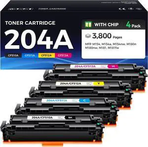 204A Toner Cartridge Set 4-Pack High Yield Replacement for HP 204A 204X CF510A CF511A CF512A CF513A Compatible with HP Color LaserJet Pro MFP M180fw M181fw M180n M180nw M154a M154nw Printer Ink Black 204A Toner Cartridge Set 4-Pack High Yield Replacement for HP 204A 204X CF510A CF511A CF512A CF513A Compatible with HP Color LaserJet Pro MFP M180fw M181fw M180n M180nw M154a M154nw Printer Ink Black