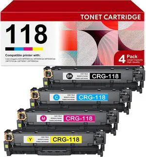 118 Toner Cartridge 4 Pack - High-Yield Replacement for Canon CRG-118 CRG118 Toner for Color Imageclass MF8580Cdw MF8380Cdw MF8350Cdn MF726Cdw LBP7660Cdn Printer (Black Cyan Magenta Yellow) 118 Toner Cartridge 4 Pack - High-Yield Replacement for Canon CRG-118 CRG118 Toner for Color Imageclass MF8580Cdw MF8380Cdw MF8350Cdn MF726Cdw LBP7660Cdn Printer (Black Cyan Magenta Yellow)