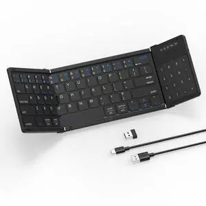 Foldable Bluetooth Keyboard with Touchpad & Numpad, Portable Wireless Travel Pocket Keyboard with 2.4G USB Receiver, Mini Quiet Typing, Multi-Device Pairing for iPad, Tablet, Phone Foldable Bluetooth Keyboard with Touchpad & Numpad, Portable Wireless Travel Pocket Keyboard with 2.4G USB Receiver, Mini Quiet Typing, Multi-Device Pairing for iPad, Tablet, Phone