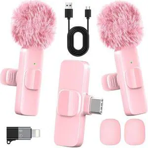 Pink Wireless Lavalier Microphone for iPhone & Android - Mini Clip-On Mic with Noise Cancellation, 65ft Range, 8H Battery, USB-C/Lightning - for TikTok, YouTube, Podcast, Live Streaming Pink Wireless Lavalier Microphone for iPhone & Android - Mini Clip-On Mic with Noise Cancellation, 65ft Range, 8H Battery, USB-C/Lightning - for TikTok, YouTube, Podcast, Live Streaming