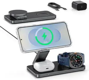 3-in-1 Charging Station for Samsung, Magnetic Fast Wireless Charger Stand Compatible with MagSafe for Galaxy S26/S25/S24/S23/Z Fold/Flip Series, Galaxy Watch Ultra/8/7/6/5, Galaxy Buds Pro/4/3/2 3-in-1 Charging Station for Samsung, Magnetic Fast Wireless Charger Stand Compatible with MagSafe for Galaxy S26/S25/S24/S23/Z Fold/Flip Series, Galaxy Watch Ultra/8/7/6/5, Galaxy Buds Pro/4/3/2