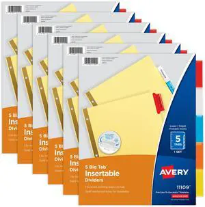 Avery Big Tab Insertable Dividers, 5-Tab Sets, 6 Sets (71109) Avery Big Tab Insertable Dividers, 5-Tab Sets, 6 Sets (71109)