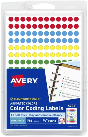 Avery® Dot Stickers, 1/4" Diameter, Assorted Colors, 768 Labels Avery® Dot Stickers, 1/4" Diameter, Assorted Colors, 768 Labels