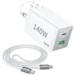 Mac Book Pro Charger - 140W 2 Port Foldable USB C Charger Fast Charging Compatible with for Mac Book,M1 M2 M3 M4 M5.iPad/iPhone 17/16 Series, Samsung Galaxy, Pixel, Include 5 FT Charge Cable Mac Book Pro Charger - 140W 2 Port Foldable USB C Charger Fast Charging Compatible with for Mac Book,M1 M2 M3 M4 M5.iPad/iPhone 17/16 Series, Samsung Galaxy, Pixel, Include 5 FT Charge Cable