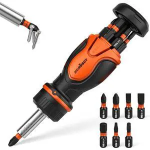 Magnetic Portable Screwdriver Bit Set: 8-in-1 Ratcheting Screw Driver Includes 1/4Bit Driver Holder, 7 Screwdriver Bits with Phillips, Slotted, Square, Hex, for Garage & Daily Repair Magnetic Portable Screwdriver Bit Set: 8-in-1 Ratcheting Screw Driver Includes 1/4Bit Driver Holder, 7 Screwdriver Bits with Phillips, Slotted, Square, Hex, for Garage & Daily Repair