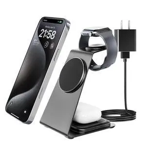 15W 3-in-1 Magnetic Wireless Charger Stand for iPhone 17/16/15/14/13/12 Pro Max, Apple Watch Ultra, AirPods Series, Night Light Charging Dock for Desk, Bedside and Travel 15W 3-in-1 Magnetic Wireless Charger Stand for iPhone 17/16/15/14/13/12 Pro Max, Apple Watch Ultra, AirPods Series, Night Light Charging Dock for Desk, Bedside and Travel