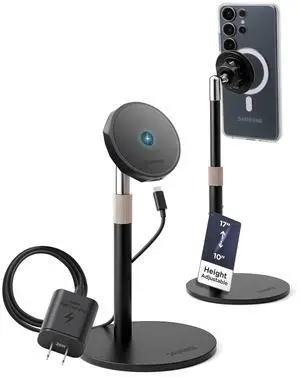 Magnetic Wireless Charging Stand for Samsung Phones - Fully Adjustable Height and Angle Desktop Charger with Super-Fast 25W Wall Adapter and USB-C Cable (Black) Magnetic Wireless Charging Stand for Samsung Phones - Fully Adjustable Height and Angle Desktop Charger with Super-Fast 25W Wall Adapter and USB-C Cable (Black)