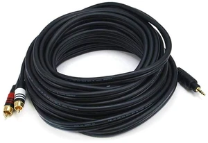 Audio Cable - 25 Feet - Black Premium Stereo Male to 2 RCA Male 22AWG, Gold Plated Audio Cable - 25 Feet - Black Premium Stereo Male to 2 RCA Male 22AWG, Gold Plated