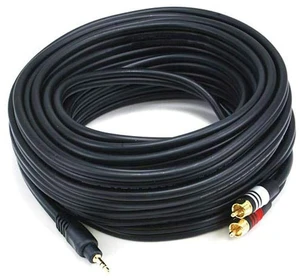Audio Cable - 35 Feet - Black Premium Stereo Male to 2 RCA Male 22AWG, Gold Plated Audio Cable - 35 Feet - Black Premium Stereo Male to 2 RCA Male 22AWG, Gold Plated