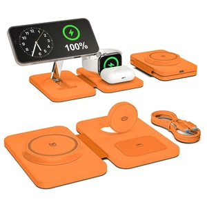 3 in 1 Magnetic Wireless Charger for Apple Multiple Devices, Foldable Fast Charging Station - Magsafe Charger Stand, Travel Charger Pad for iPhone 17 16 15 14 13 12 Series/Apple Watch/AirPods Orange 3 in 1 Magnetic Wireless Charger for Apple Multiple Devices, Foldable Fast Charging Station - Magsafe Charger Stand, Travel Charger Pad for iPhone 17 16 15 14 13 12 Series/Apple Watch/AirPods Orange