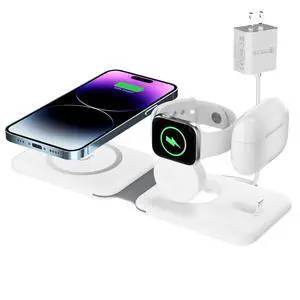 3 in 1 Wireless Charger, Foldable Magnetic Charging Station, Fast Travel Wireless Charging Pad for Multiple Apple Devices, Compatible with iPhone 15/14/13/12/Pro/Max/Plus/Mini, iWatch, Airpods (White) 3 in 1 Wireless Charger, Foldable Magnetic Charging Station, Fast Travel Wireless Charging Pad for Multiple Apple Devices, Compatible with iPhone 15/14/13/12/Pro/Max/Plus/Mini, iWatch, Airpods (White)