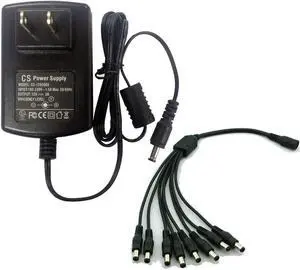 100-240V AC to DC 12V 3A 36W Power Supply Adapter, with 8 Way Splitter Cable, Plug 5.5 x 2.1mm for Led Light Strips NVR DVR Camera 100-240V AC to DC 12V 3A 36W Power Supply Adapter, with 8 Way Splitter Cable, Plug 5.5 x 2.1mm for Led Light Strips NVR DVR Camera