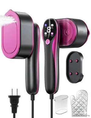 Travel Garment Steamer for Clothes with LED Display, 1200W Portable Handheld Steamer Iron 2 In 1, 10s Fast Heat Up, Large Ceramic Heat Panel, All-Fabric Quick Wrinkle Remover Travel Garment Steamer for Clothes with LED Display, 1200W Portable Handheld Steamer Iron 2 In 1, 10s Fast Heat Up, Large Ceramic Heat Panel, All-Fabric Quick Wrinkle Remover