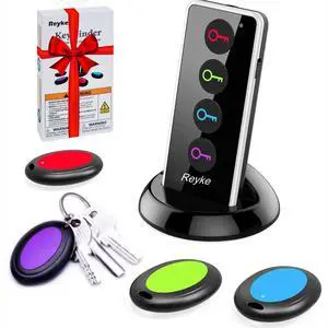 Key Finder with Sound, 131ft RF Remote Finder, 4 Receivers | 80dB+ RF Remote Control Finder With 1 Transmitter and 4 Receivers for Keys, Wallets, Phones, Glasses and Pet Collars Key Finder with Sound, 131ft RF Remote Finder, 4 Receivers | 80dB+ RF Remote Control Finder With 1 Transmitter and 4 Receivers for Keys, Wallets, Phones, Glasses and Pet Collars