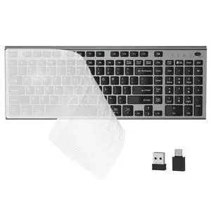 Wireless Keyboard, Silent Flat Soft Cover with Number Pad Grey Wireless Keyboard, Silent Flat Soft Cover with Number Pad Grey