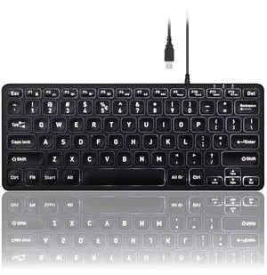 PERIBOARD-332 Wired Backlit USB Keyboard - Mini 11.22x4.57x0.83 Inches - Slim Scissor Keys with Big Font - White Illuminated LED - US English PERIBOARD-332 Wired Backlit USB Keyboard - Mini 11.22x4.57x0.83 Inches - Slim Scissor Keys with Big Font - White Illuminated LED - US English