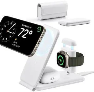 for 3 in 1 Magsafe Charger, Travel Charger Stand Made for Apple Watch Certified, Foldable Charging Station Compatible with Magsafe and iPhone 17e/17/16/15/14/13/12, AirPods 4/3/Pro, White for 3 in 1 Magsafe Charger, Travel Charger Stand Made for Apple Watch Certified, Foldable Charging Station Compatible with Magsafe and iPhone 17e/17/16/15/14/13/12, AirPods 4/3/Pro, White