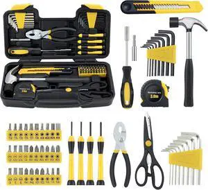 58-Piece Household Tool Set, Yellow Hand Kit with Storage Case 58-Piece Household Tool Set, Yellow Hand Kit with Storage Case