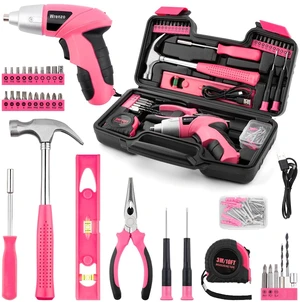 112PCS Pink Drill Set, 3.6V USB Cordless Drill & Home Tool Kit | Cordless & Rechargeable, One-Hand Operation, Basic Repair Tools, Portable Case, Great Gift, DIY 112PCS Pink Drill Set, 3.6V USB Cordless Drill & Home Tool Kit | Cordless & Rechargeable, One-Hand Operation, Basic Repair Tools, Portable Case, Great Gift, DIY