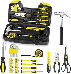 39-Piece Household Tools Kit, Yellow Tool Set with Storage Case 39-Piece Household Tools Kit, Yellow Tool Set with Storage Case