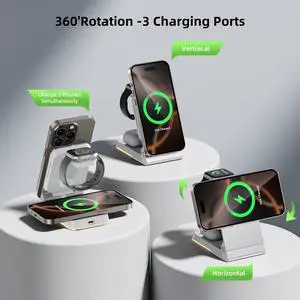 Foldable Wireless Charger 3 in 1 - Magnetic Wireless Charging Station for Apple Magsafe Charger Stand with Light,Aluminum Portable Travel Charger Dock for iPhone 17/16/15/14/13/12,Apple Watch,AirPods Foldable Wireless Charger 3 in 1 - Magnetic Wireless Charging Station for Apple Magsafe Charger Stand with Light,Aluminum Portable Travel Charger Dock for iPhone 17/16/15/14/13/12,Apple Watch,AirPods
