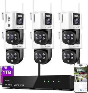 xmartO [6 Dual-Lens Camera Bundle 12-View Long Range WiFi6 Mesh Security System, 16CH 4K Dual Band NVR, 4MP 180°+Static FOV & 360°PTZ AI Tracking, 24/7 Plug-in Surveillance, 1TB HDD, No Monthly Fee xmartO [6 Dual-Lens Camera Bundle 12-View Long Range WiFi6 Mesh Security System, 16CH 4K Dual Band NVR, 4MP 180°+Static FOV & 360°PTZ AI Tracking, 24/7 Plug-in Surveillance, 1TB HDD, No Monthly Fee