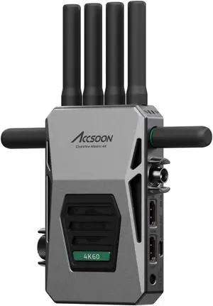 ACCSOON CineView Master 4k Wireless Video Transmission System Transmitter 2.4+5Ghz+6GHz Tri-Band Transmission 604k 25 ms Latency 8202ft Range 1 Wired + 4 Wireless ConnectionsTransmitter ACCSOON CineView Master 4k Wireless Video Transmission System Transmitter 2.4+5Ghz+6GHz Tri-Band Transmission 604k 25 ms Latency 8202ft Range 1 Wired + 4 Wireless ConnectionsTransmitter