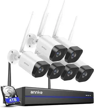 ANNKE Security Camera System, 6pcs Wireless 3MP IP Cameras with 16CH 8MP 4K NVR for Home Security Outdoors, Motion Detection, Two-Way Audio, 100ft Night Vision, Compatible with Alexa, 4TB Hard Drive ANNKE Security Camera System, 6pcs Wireless 3MP IP Cameras with 16CH 8MP 4K NVR for Home Security Outdoors, Motion Detection, Two-Way Audio, 100ft Night Vision, Compatible with Alexa, 4TB Hard Drive