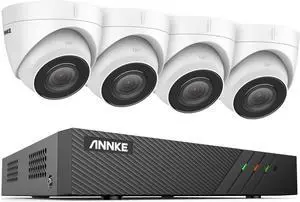 ANNKE 5MP Wired Home Security System, 4pcs 5MP PoE Turret IP Cameras with Mic, 8MP 8CH H.265+ NVR with Human/Vehicle Detection for 24/7 Recording, Color Night Vision, IP67 Waterproof(No HDD) ANNKE 5MP Wired Home Security System, 4pcs 5MP PoE Turret IP Cameras with Mic, 8MP 8CH H.265+ NVR with Human/Vehicle Detection for 24/7 Recording, Color Night Vision, IP67 Waterproof(No HDD)