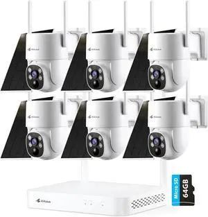Kittyhok 10CH Solar Security Camera System | 6pcs 2K Ultr Pan & Tilt Solar Camera Wireless Outdoor with Humman Detection, Spotlight, 2-Way Audio | 10 CH NVR System, 45-Day Local Storage Kittyhok 10CH Solar Security Camera System | 6pcs 2K Ultr Pan & Tilt Solar Camera Wireless Outdoor with Humman Detection, Spotlight, 2-Way Audio | 10 CH NVR System, 45-Day Local Storage