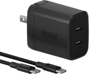 Ridge 45W Wall Charger Set, Dual USB-C Ports, Laptop-Grade Power with Complete Cable Kit Included - Matte Black Ridge 45W Wall Charger Set, Dual USB-C Ports, Laptop-Grade Power with Complete Cable Kit Included - Matte Black