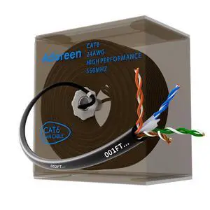 Adoreen Bulk Cat 6 Ethernet Cable 500 Ft Black, Easy Pull Box, 24AWG CCA, 10Gbps 550Mhz, POE,Soft Flexible Smooth UTP Internet Network Cable-Running FT Count Adoreen Bulk Cat 6 Ethernet Cable 500 Ft Black, Easy Pull Box, 24AWG CCA, 10Gbps 550Mhz, POE,Soft Flexible Smooth UTP Internet Network Cable-Running FT Count