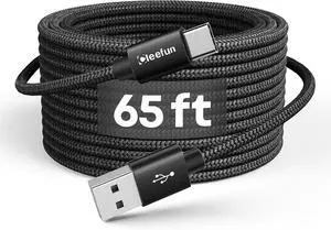 CLEEFUN Extra Long USB C Cable, 65ft / 20M, USB to USB C Power Cable - 65 Foot Type C Charging Cord (No Data) for USB-C Phone, Tablet, PS5, Switch & More, Nylon Braided CLEEFUN Extra Long USB C Cable, 65ft / 20M, USB to USB C Power Cable - 65 Foot Type C Charging Cord (No Data) for USB-C Phone, Tablet, PS5, Switch & More, Nylon Braided