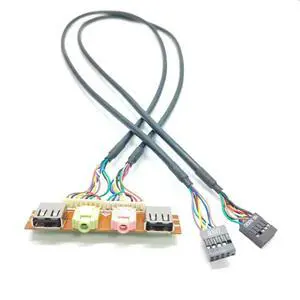2-Port Dual USB 2.0 9Pin 3.5mm HD Audio Interface Motherboard I/O Extension Cable Host Case Chassis Front Panel 75x22mm 2-Port Dual USB 2.0 9Pin 3.5mm HD Audio Interface Motherboard I/O Extension Cable Host Case Chassis Front Panel 75x22mm